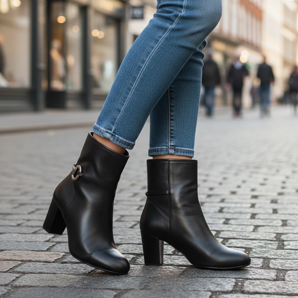 Johnston & Murphy Womens Black Leather Horsebit Ankle Boots 7M 78-52808